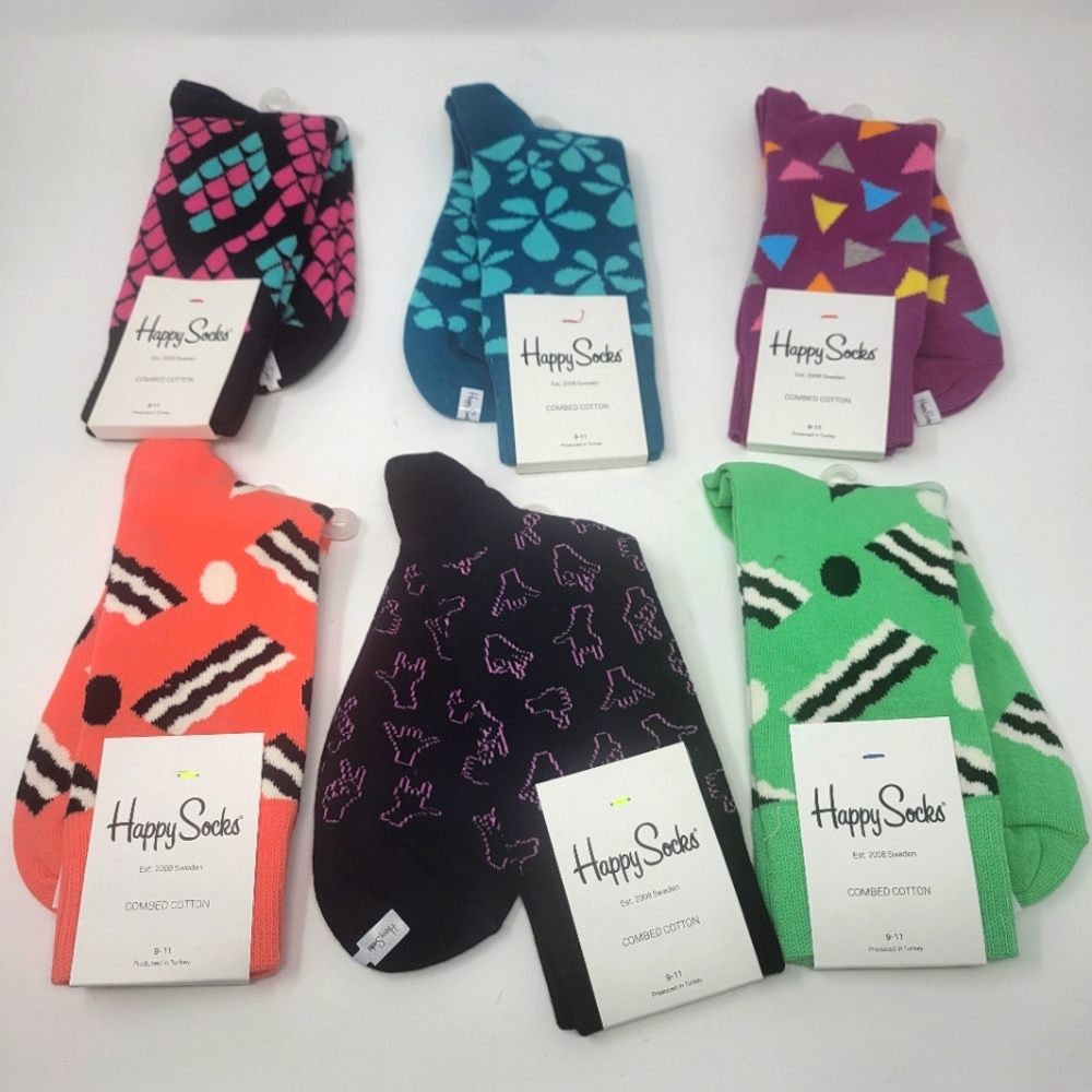 Happy Socks Assortment, 6 Pair, Size 9-11 for Womens's 5 - 9, Men's 4-7 (1)